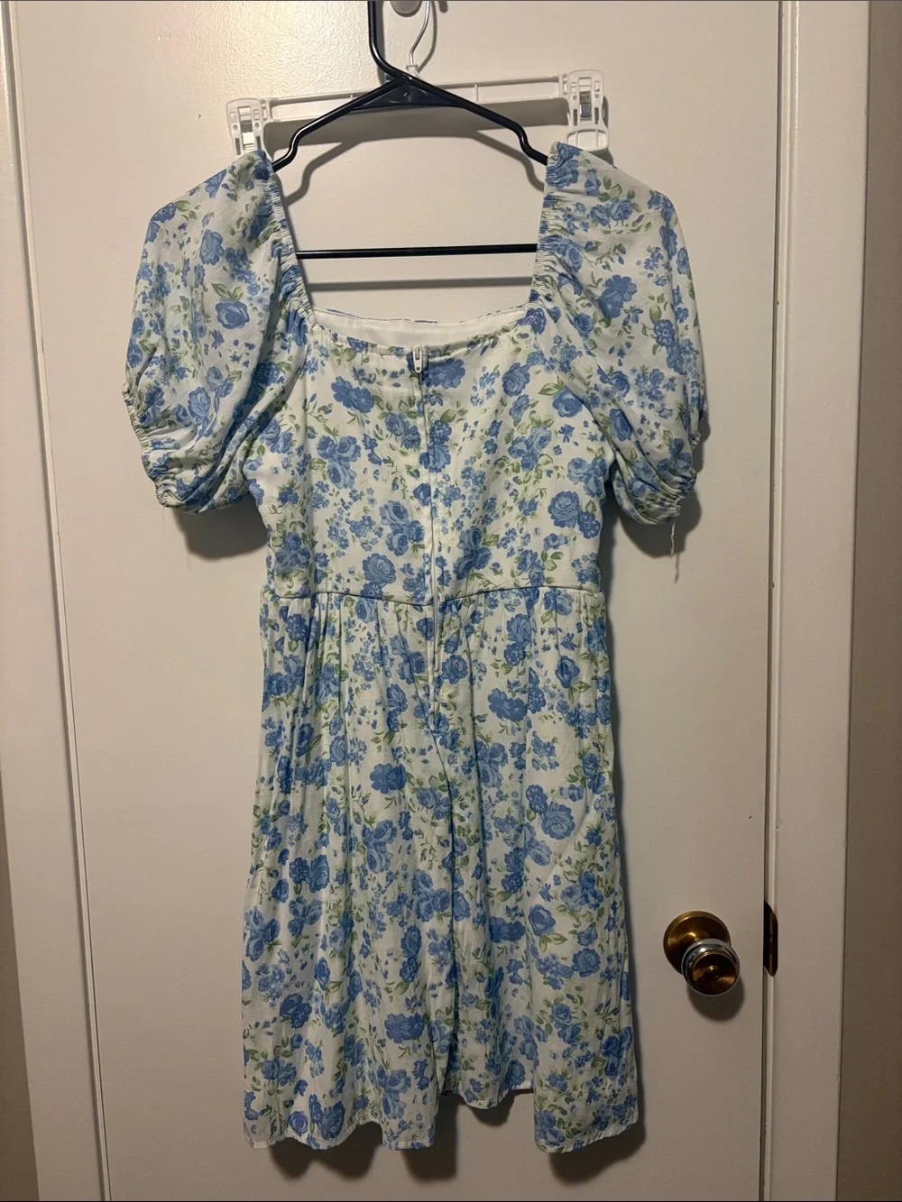 Girls Blue Floral Puff-Sleeve Summer Dress